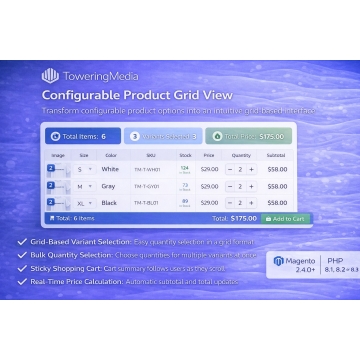Magento 2 Configurable Product Grid (Bulk Order Extension)