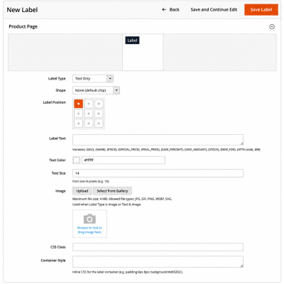 Toweringmedia Product Labels Extension
