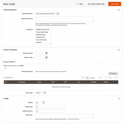 Toweringmedia Product Labels Extension