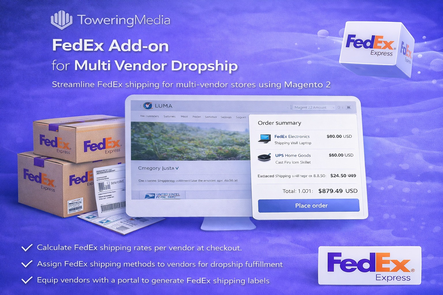 FedEx multi-vendor dropship shipping add-on for Magento 2