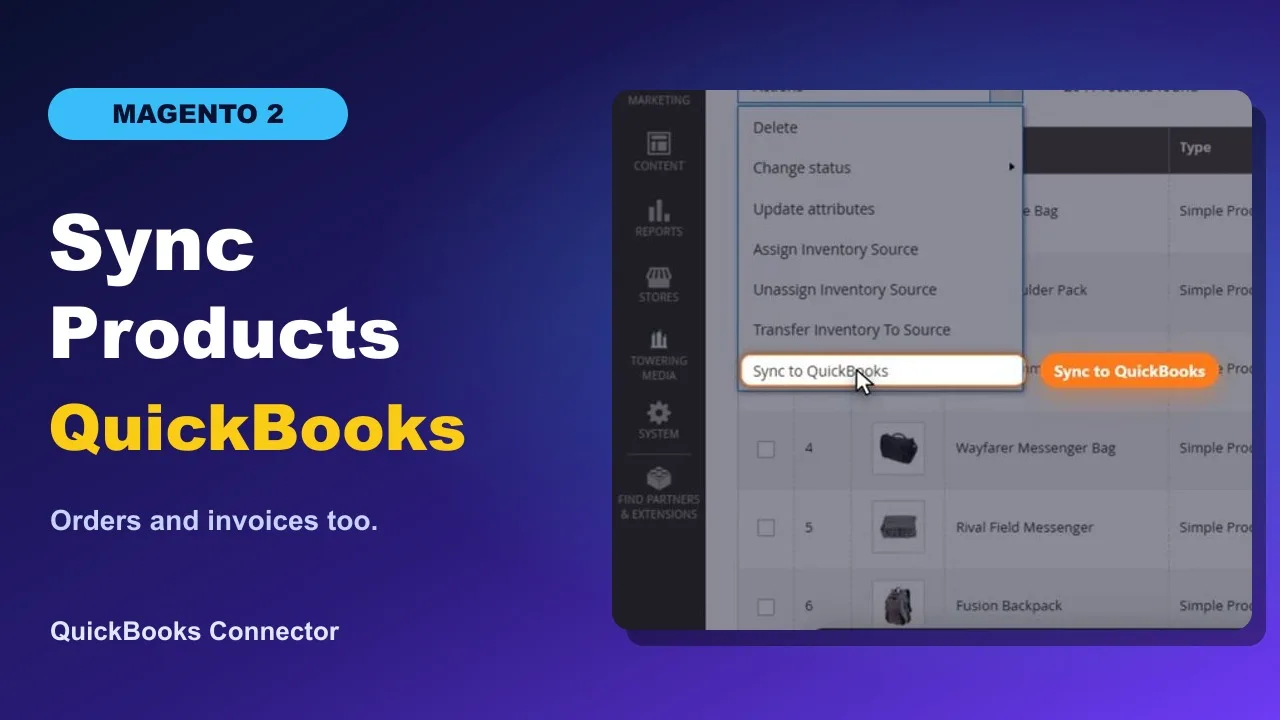 Magento 2 QuickBooks Online Connector admin and sync flow
