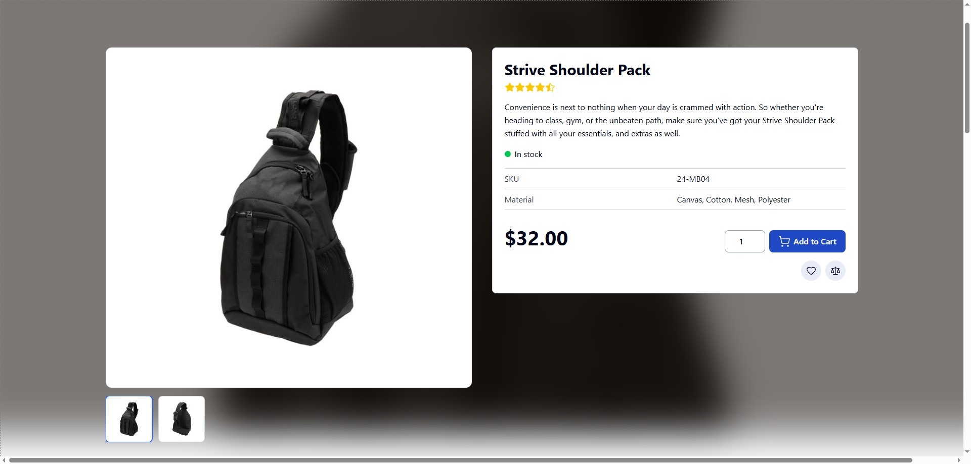 Magento 2 product page with enhanced image gallery and thumbnail navigation