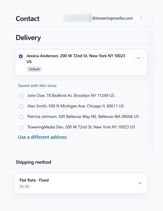 Returning customer Magento 2 checkout with saved address saved card and updated order summary
