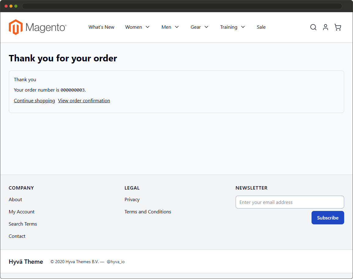 Magento 2 order success page offering post purchase account creation after guest checkout