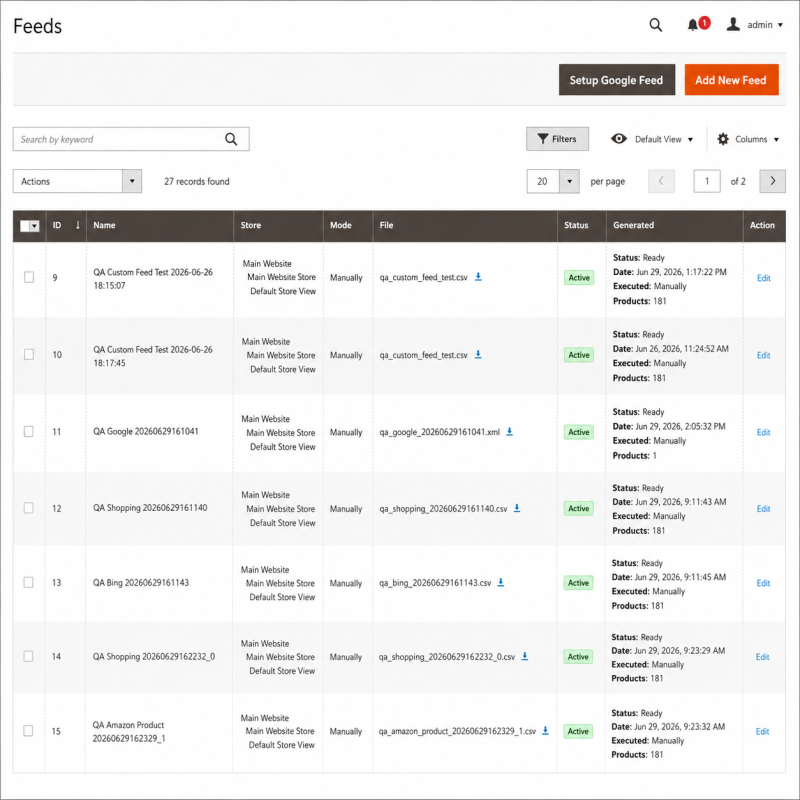 Feed Templates grid
