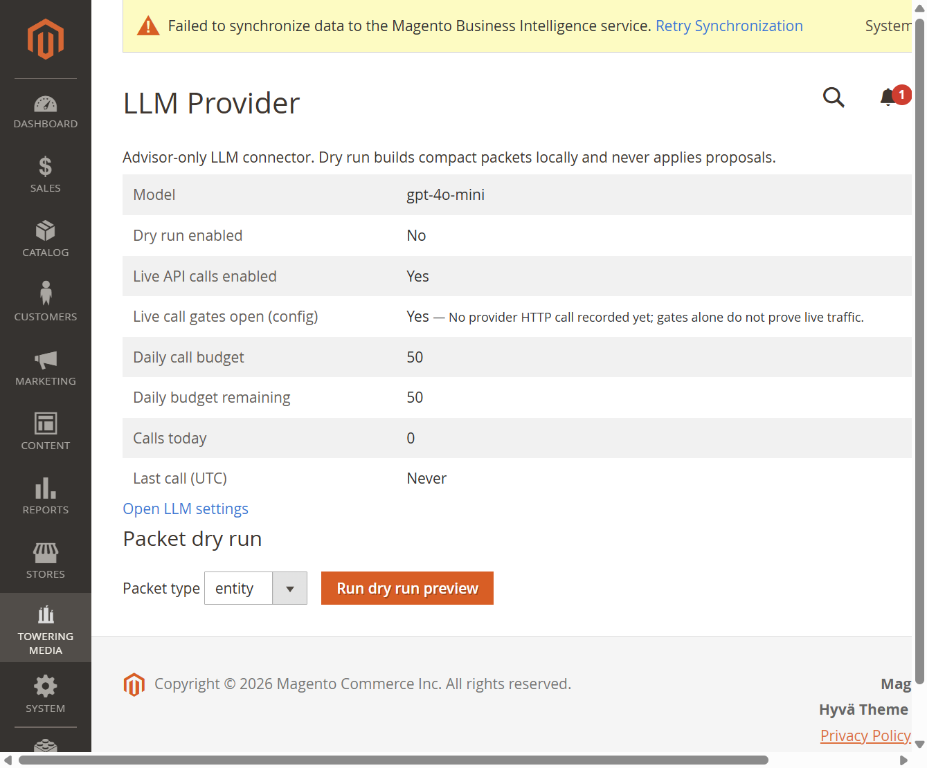 LLM Provider admin page